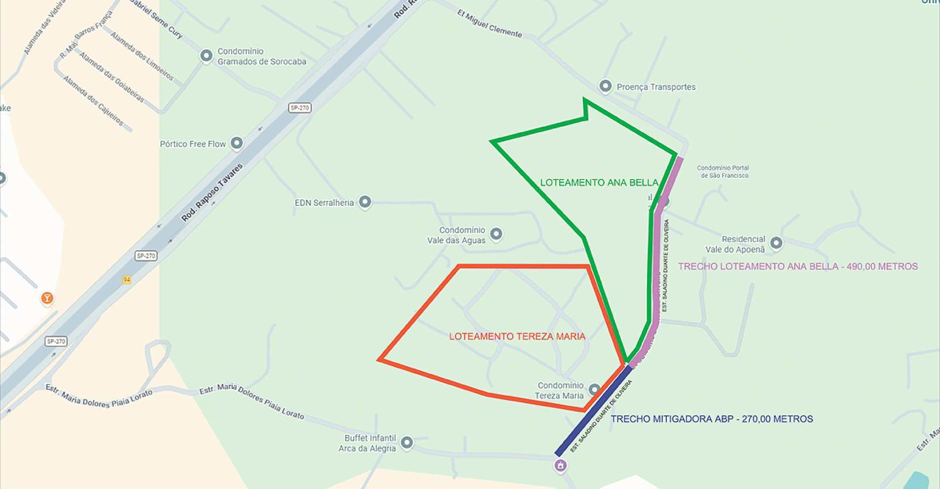 Mapa dos trechos das obras mitigadoras no bairro
