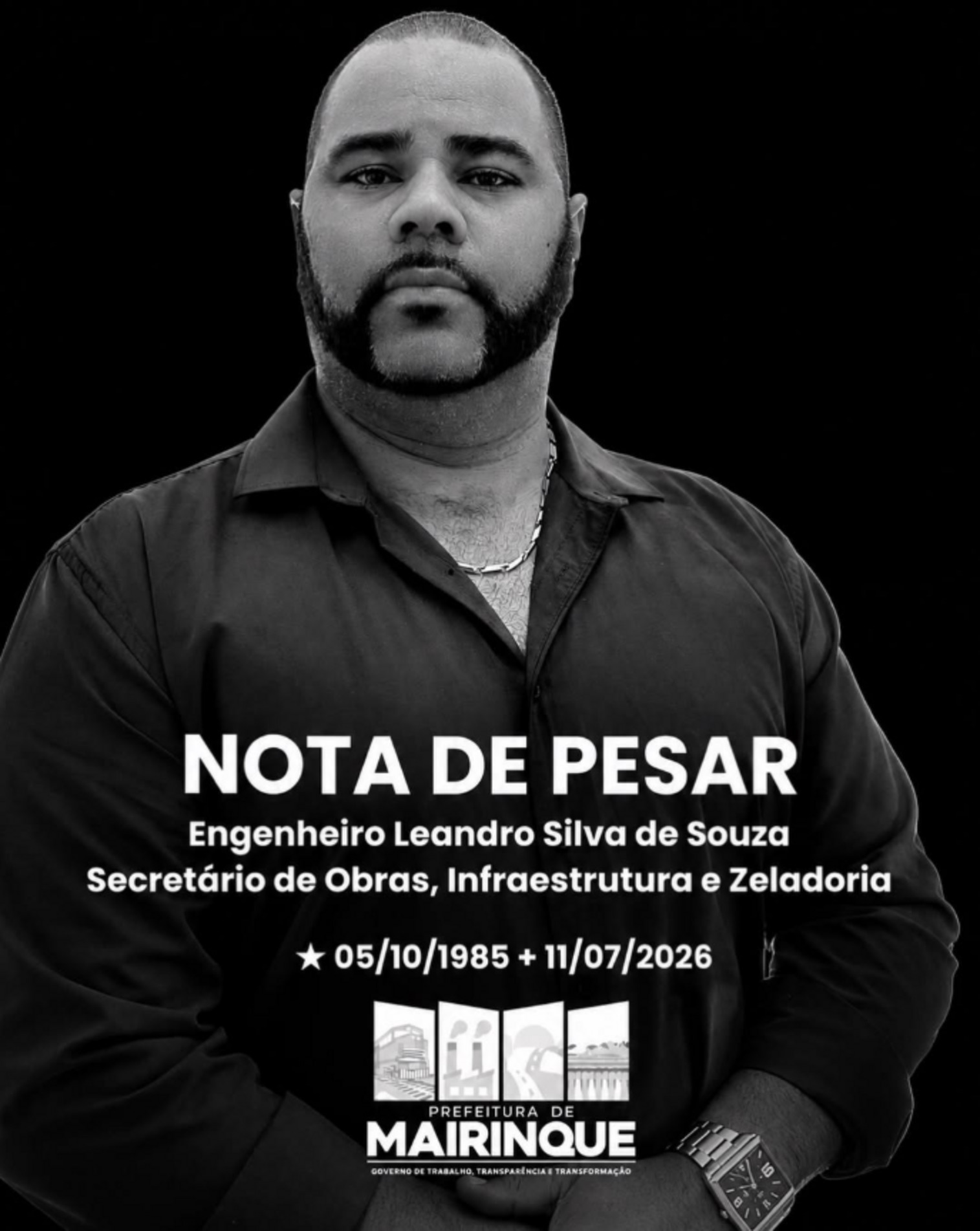 Em nota de pesar, a administração municipal destacou a trajetória do engenheiro e sua contribuição para o desenvolvimento da cidade.