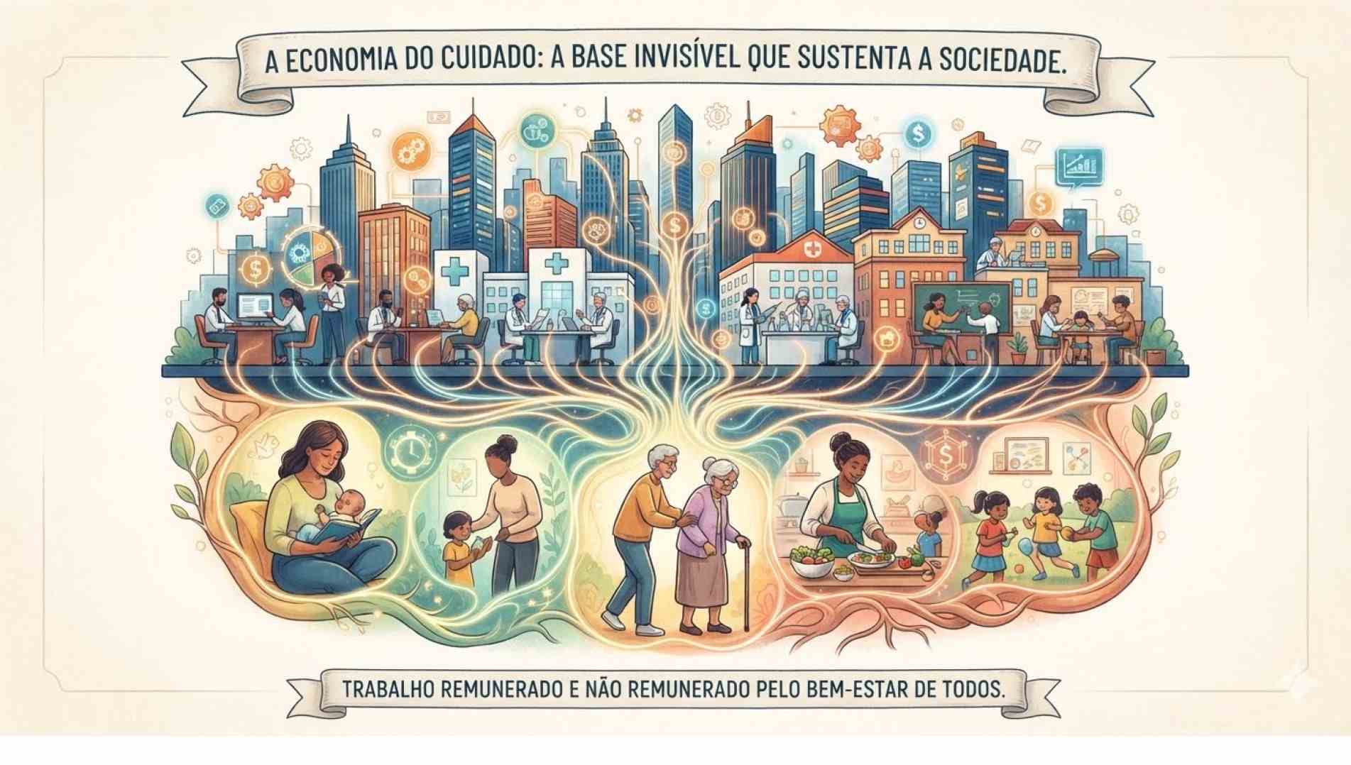 Ilustração sobre a Economia do Cuidado