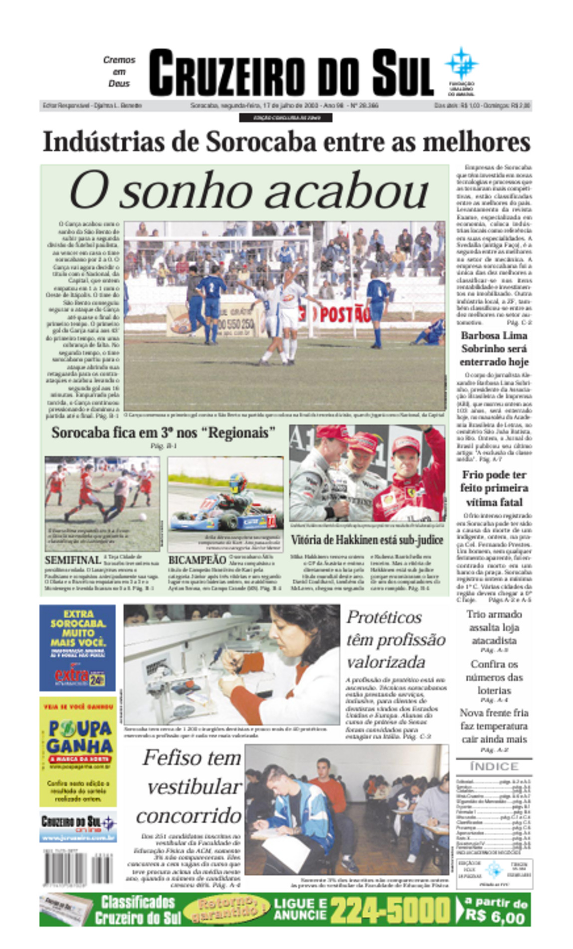 Capa Cruzeiro do Sul de 17 de julho de 2000
