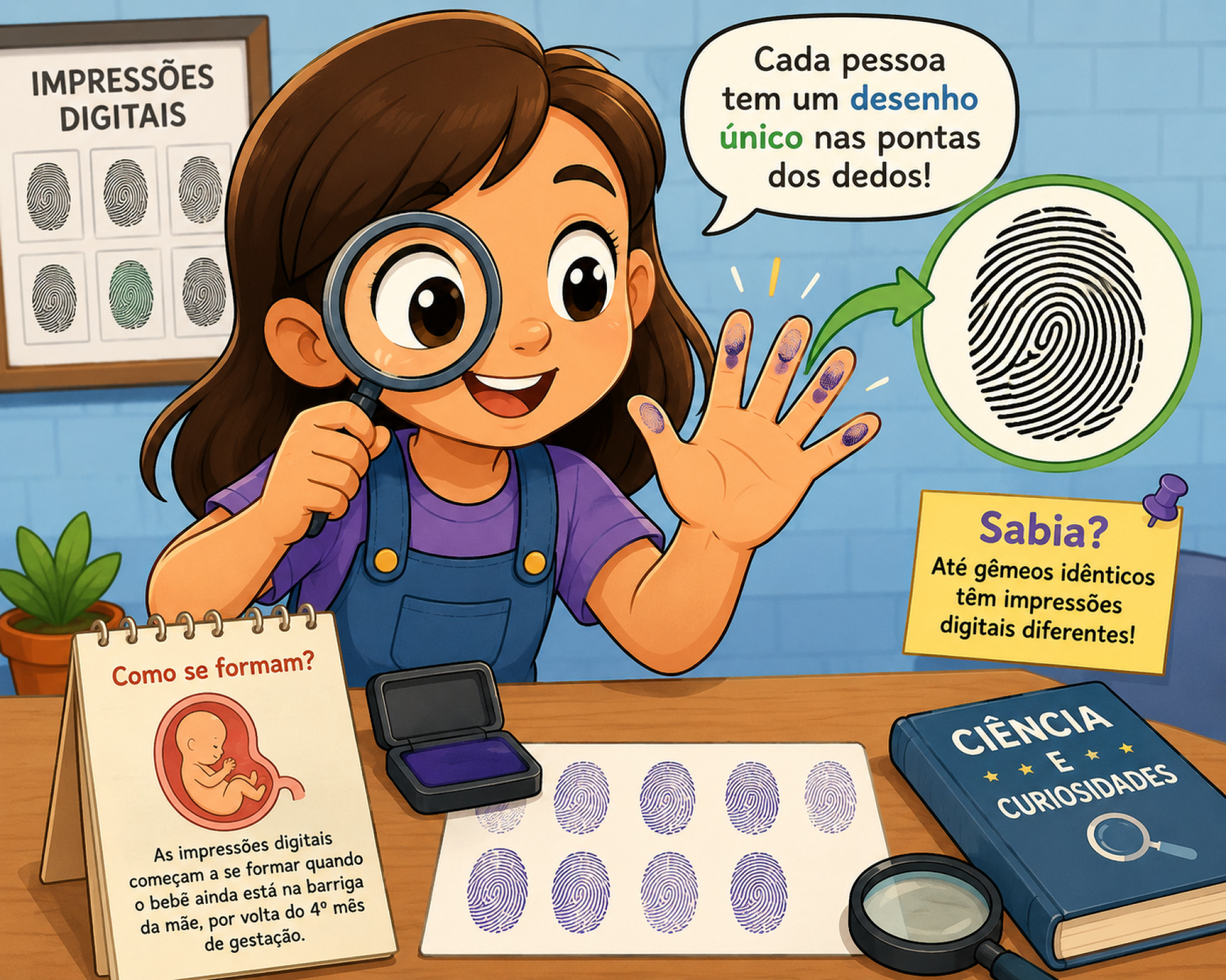 As linhas nas pontas dos dedos formam um desenho exclusivo, 
que acompanha cada pessoa por toda a vida