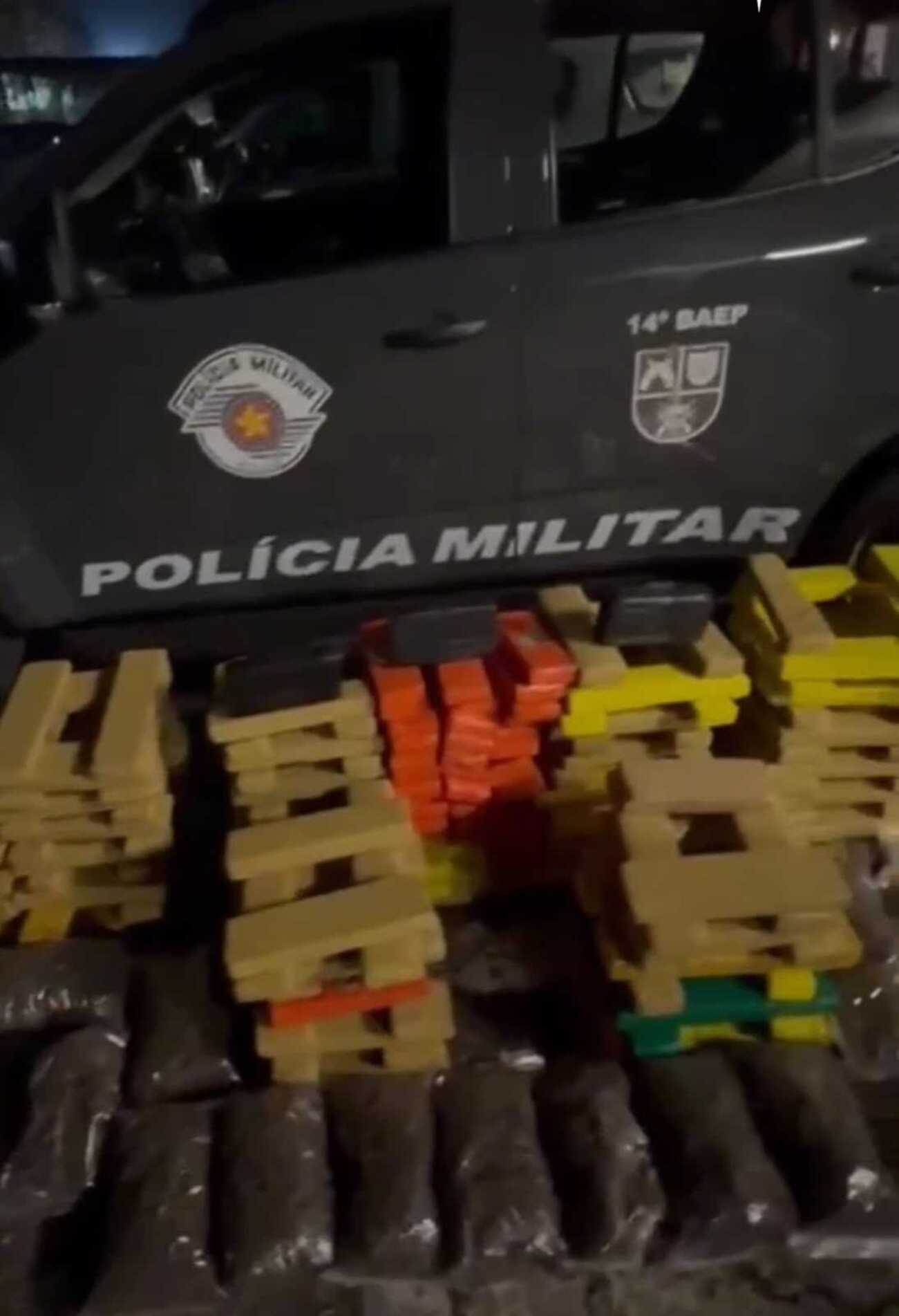 Carga de quase 330 quilos de drogas, que teria sido trazida da Bolívia, foi apreendida durante a ação do 14º BAEP