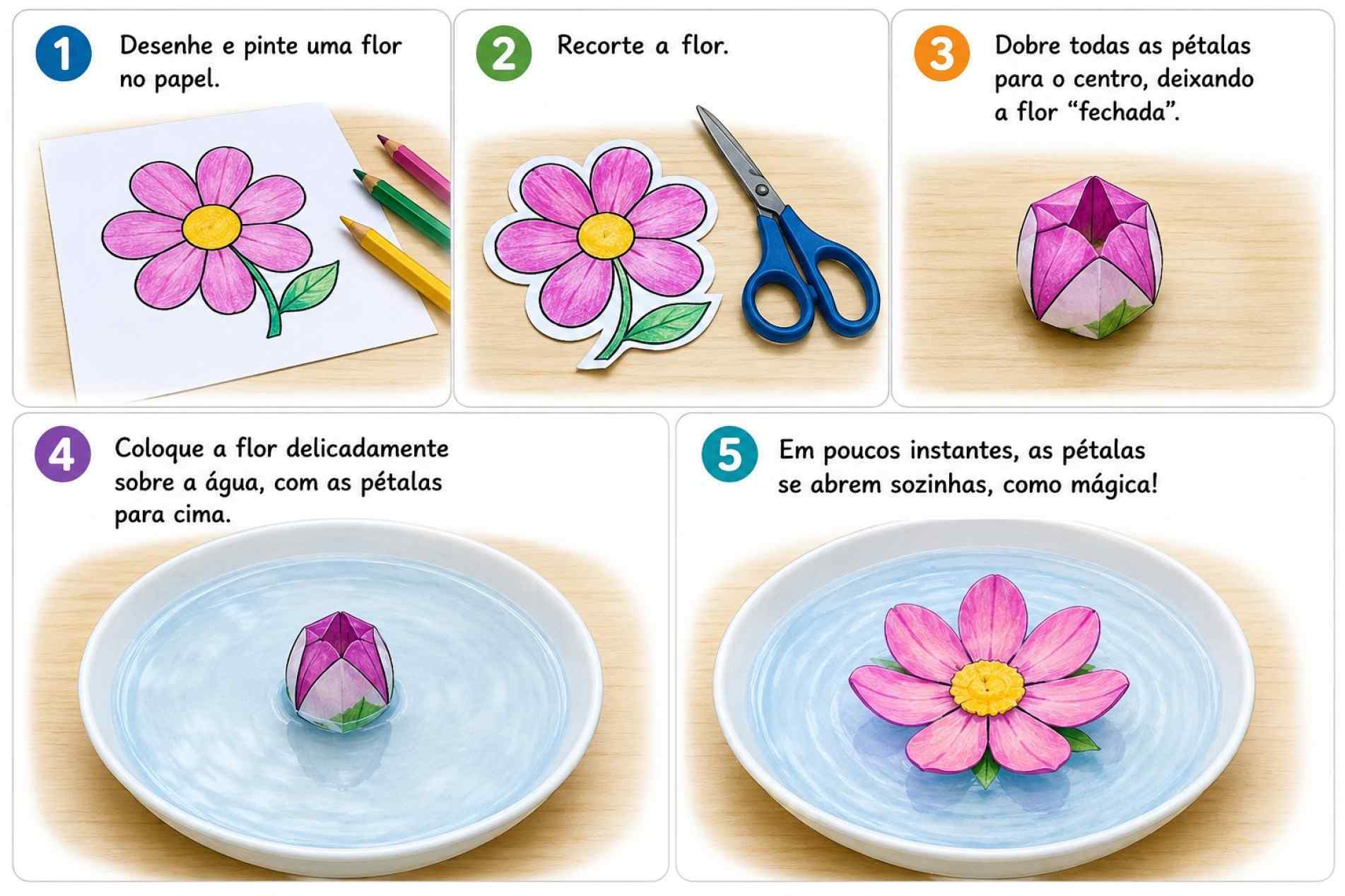 Com papel, água e um pouquinho de paciência, a flor se abre sozinha, mostrando como a ciência pode transformar uma experiência simples em um momento surpreendente
