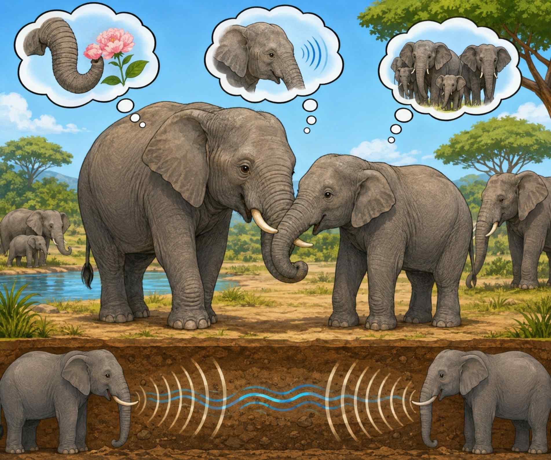 Elefantes usam o cheiro, os sons, a aparência e até as vibrações do chão para reconhecer e se comunicar com outros animais do grupo