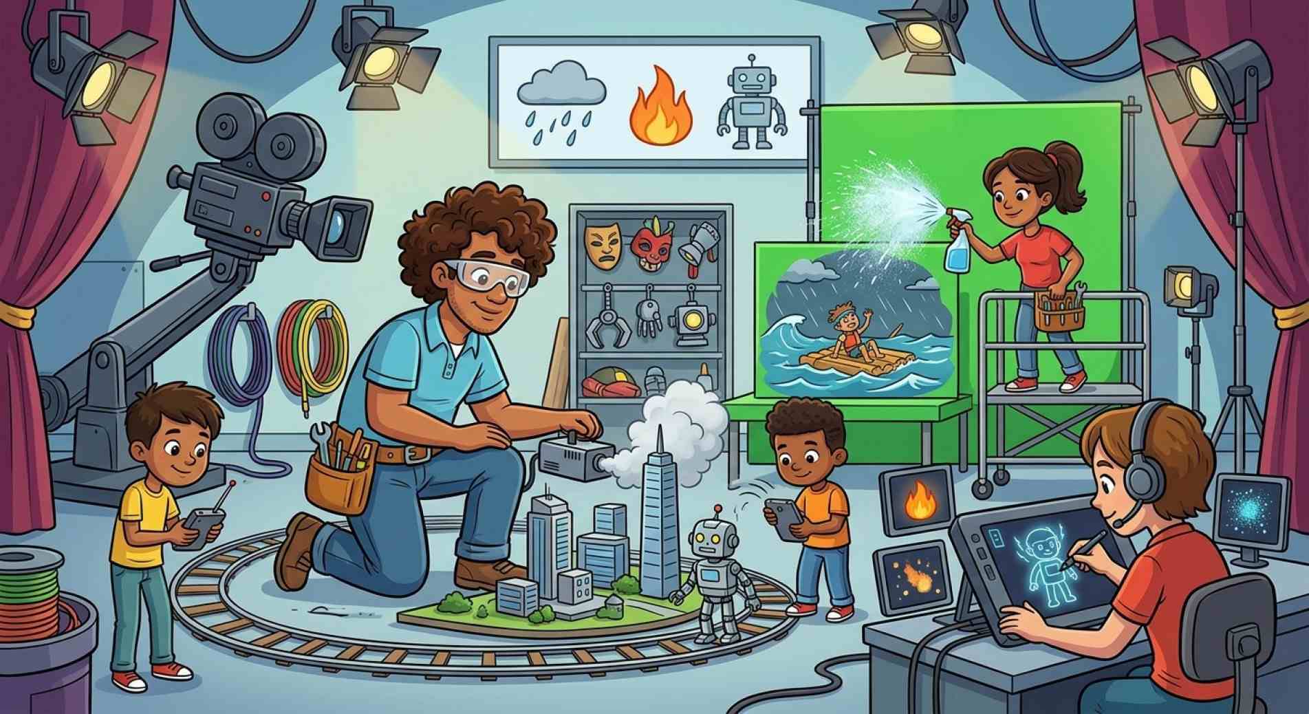 Técnicos em efeitos especiais usam criatividade, 
equipamentos e tecnologia para criar cenas que 
parecem impossíveis em filmes, séries, peças e shows