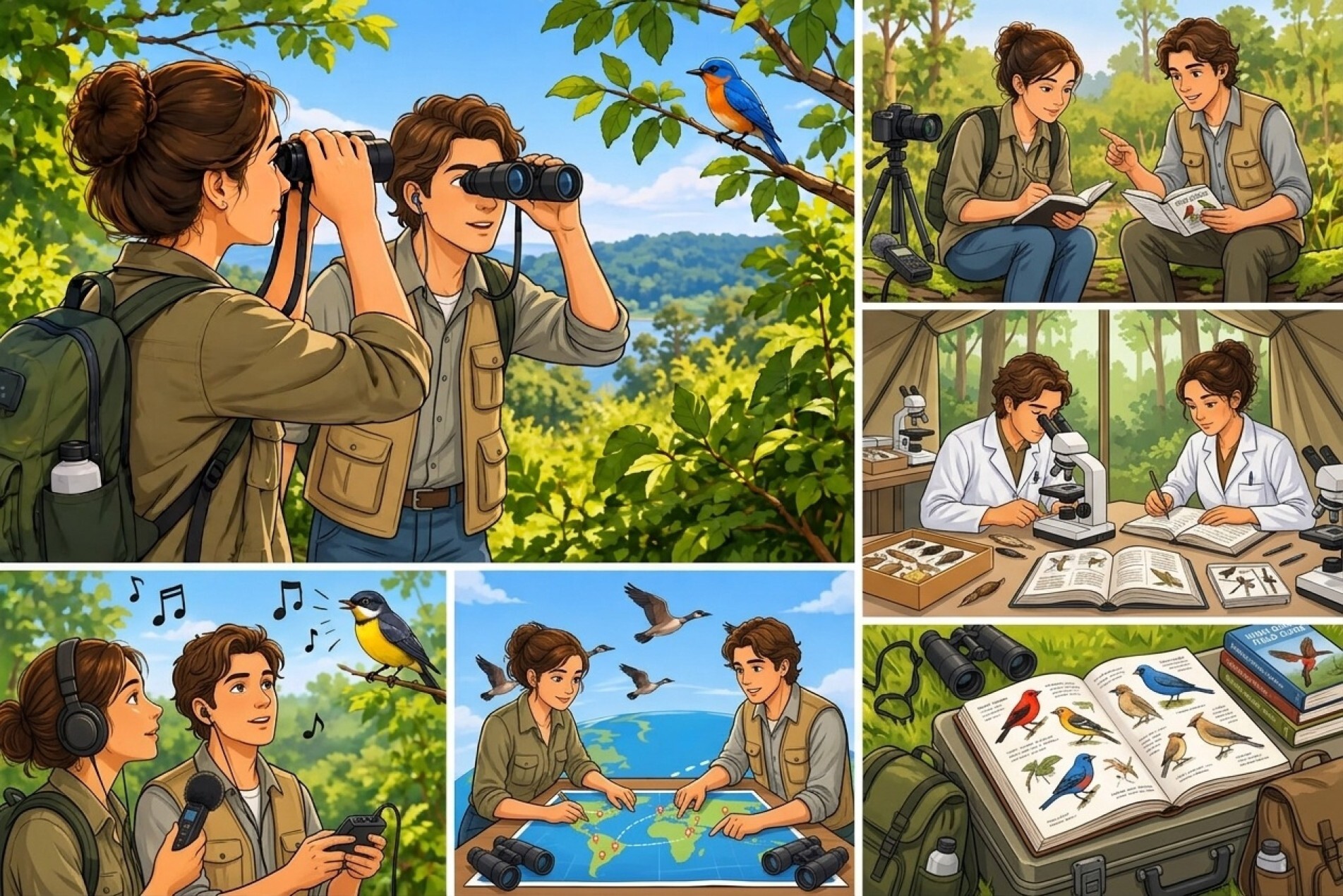 Ornitólogos estudam as aves e seus hábitos, como alimentação, comportamento, reprodução e formas de comunicação