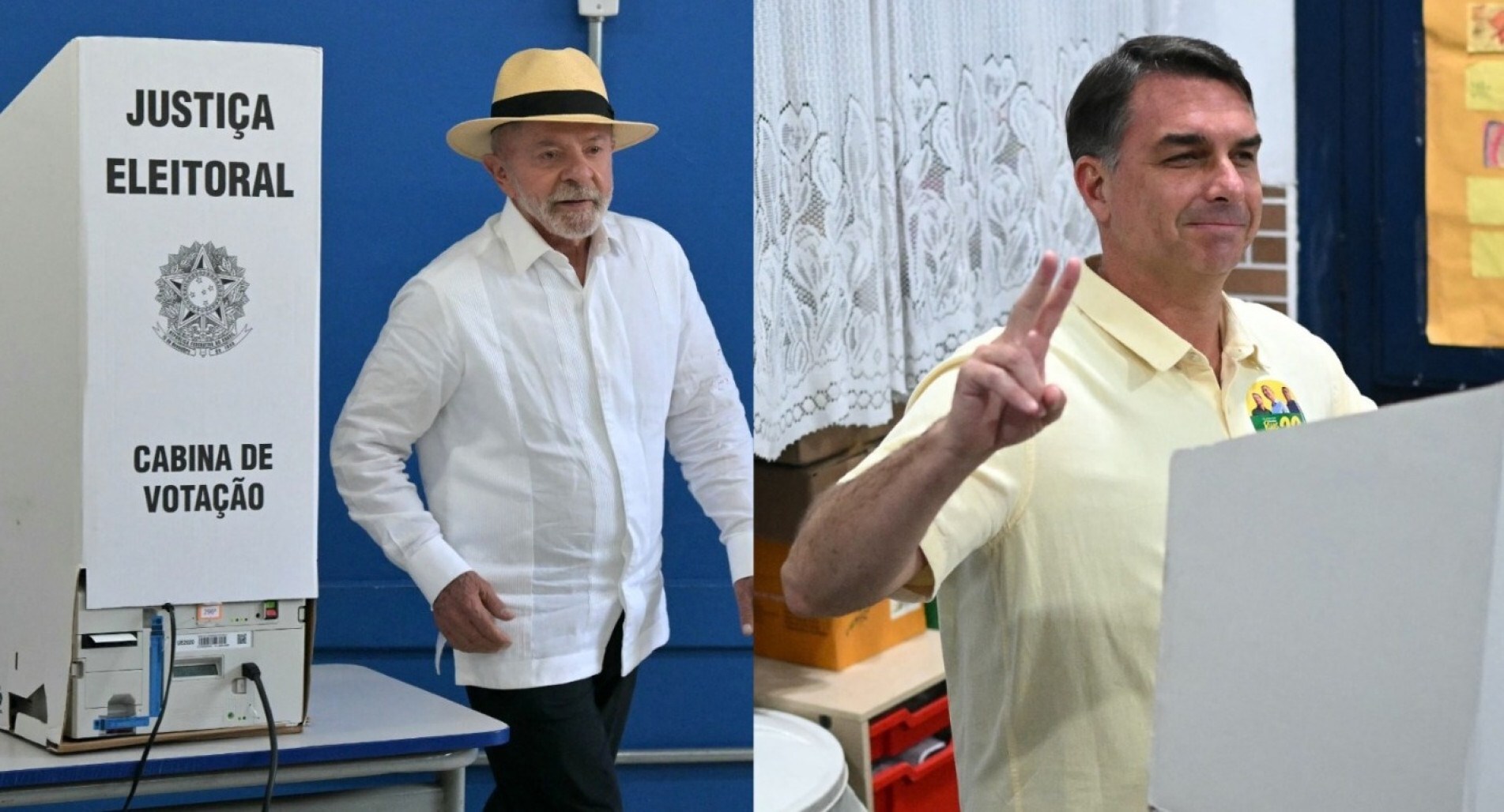 Lula e Flávio Bolsonaro nos locais de votação