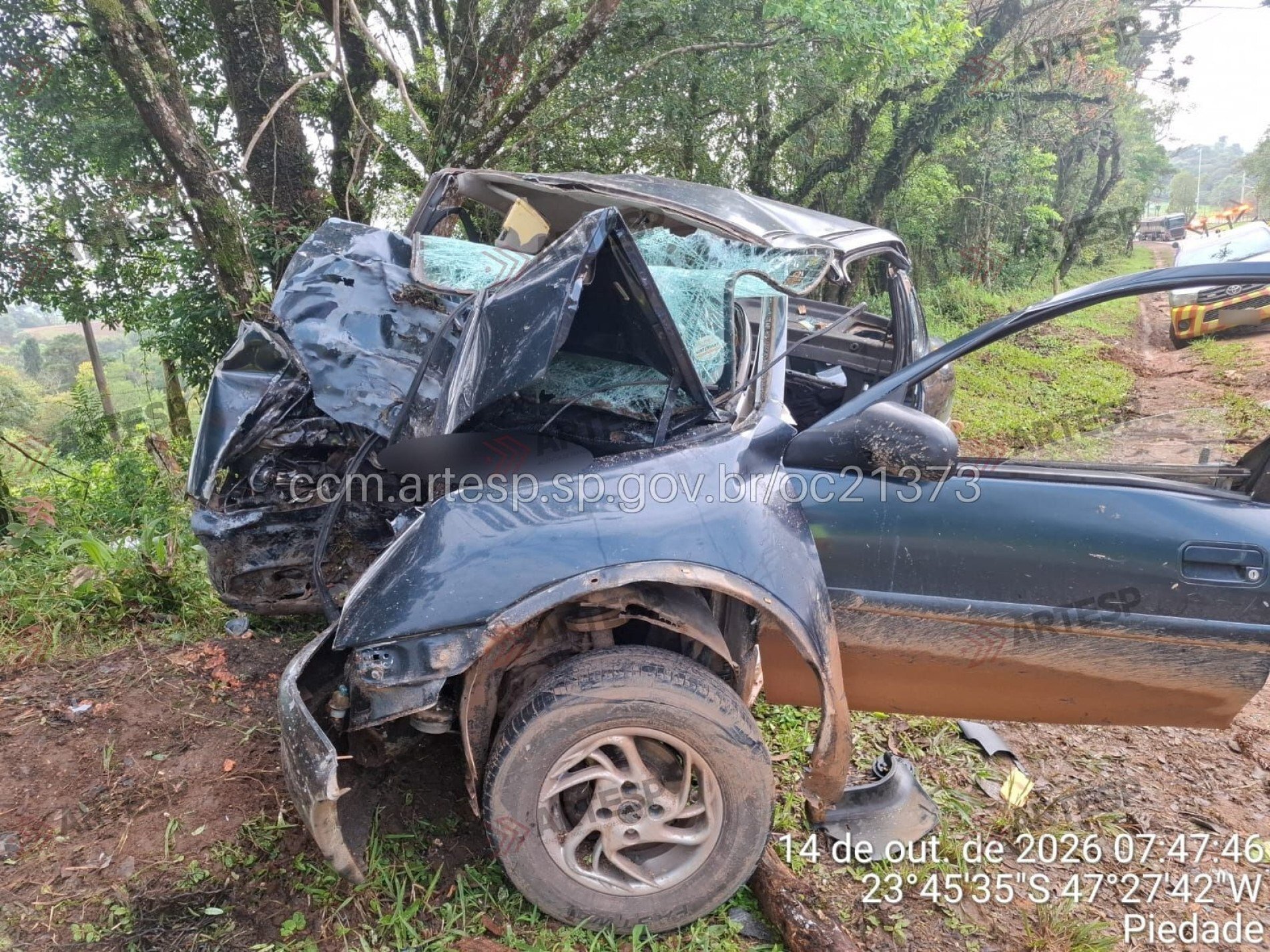 Carro bateu contra uma árvore na SP-250, em Piedade; três pessoas morreram e uma foi levada pelo Águia