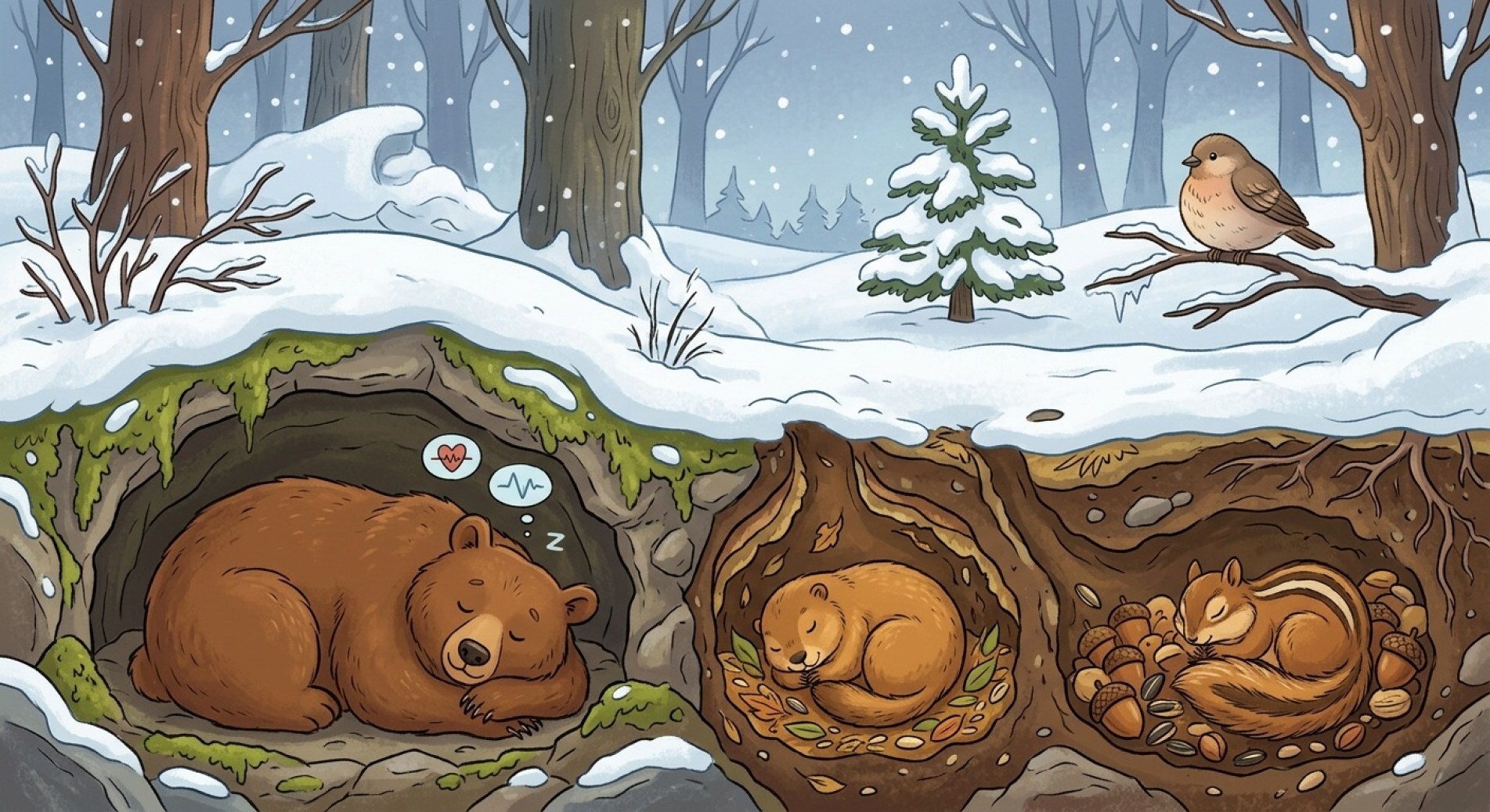 Marmotas e morcegos estão entre os animais que hibernam para economizar energia durante períodos desfavoráveis