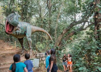 A 20 minutos de Sorocaba, parque com dinossauros gigantes tem tirolesa, arvorismo e atrações para a família inteira